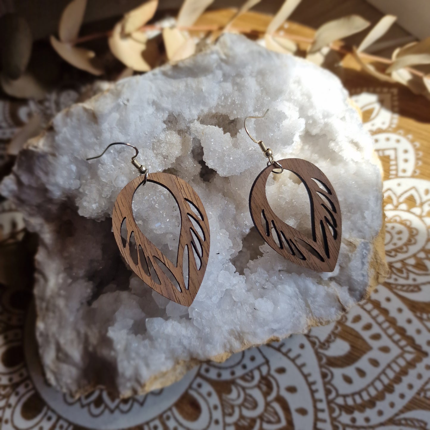 Pendientes "hoja" (Nogal y plata)