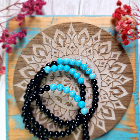 Pulsera Obsidiana con Turquenita 6mm. Protección y Serenidad en Armonía