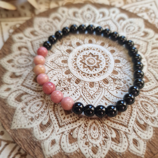 Pulsera Obsidiana con Rodonita ~ Protección y sanación Emocional ~ 6mm
