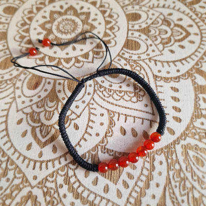 Pulsera Macramé de Carneola (6 mm) ajustable ~ Energía y vitalidad