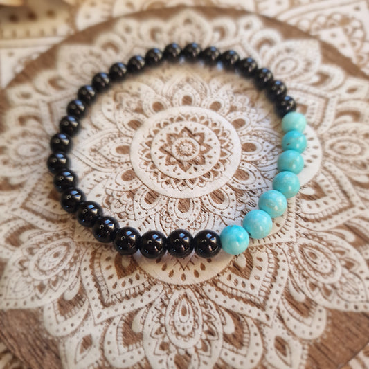 Pulsera Obsidiana negra con Turquenita ~ Protección y Serenidad en Armonía ~ 6 mm
