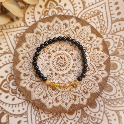 Pulsera Obsidiana Negra con Citrino ~ Protección y Prosperidad ~ 6 mm