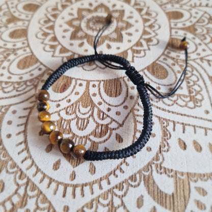 Pulsera Macramé de Ojo de Tigre (6 mm) ajustable ~ Fuerza y protección
