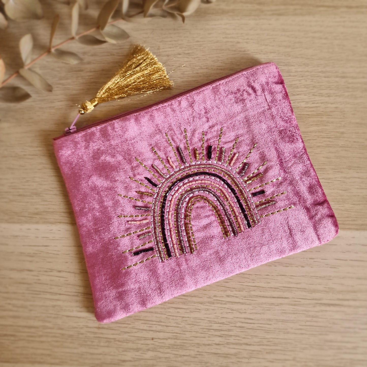 🌈 Neceser de Terciopelo Morado ~ Arcoíris Bordado