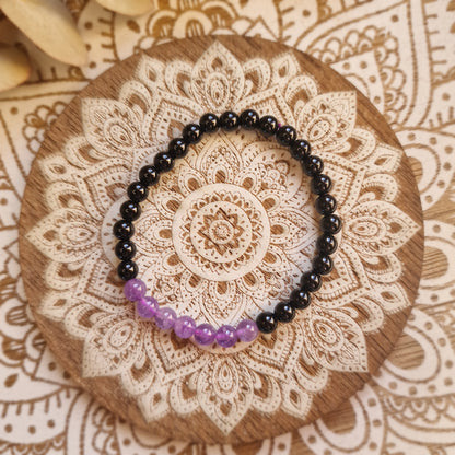 Pulsera Obsidiana negra con Amatista ~ Protección y Calma ~ 4 y 6 mm