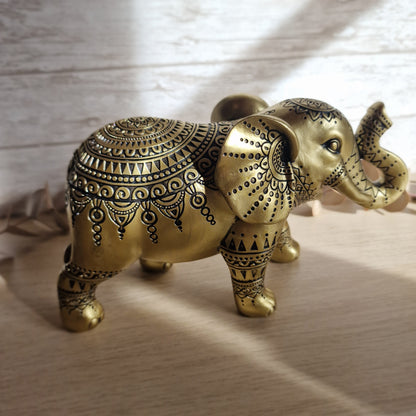 🐘 Elefante GRANDE Dorado Decorativo ~ Sabiduría, Fuerza y Prosperidad
