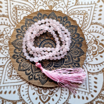 Japa Mala de Cuarzo Rosa 108~ Amor Propio y Compasión