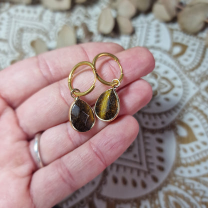 Pendientes Lágrima de Ojo de Tigre Dorado Facetado ~ Fuerza y equilibrio interior