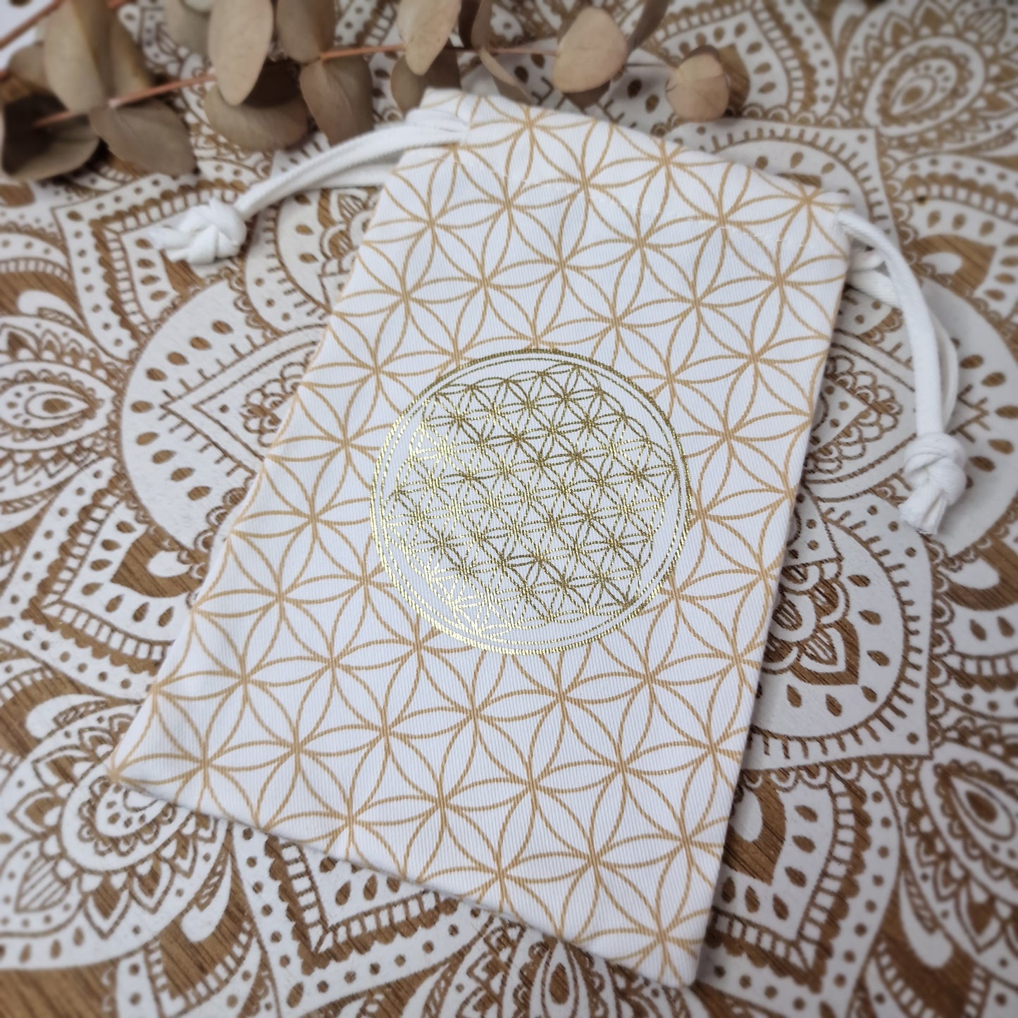 Bolsa de Algodón Orgánico con Flor de la Vida ~ Protección y Orden para tus Objetos Especiales