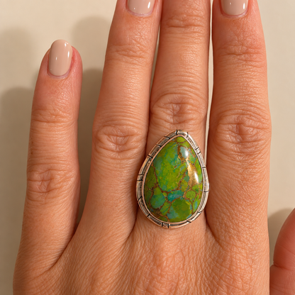 Anillo Vega ~ Plata de Ley ~ Turquesa Verde con Pirita