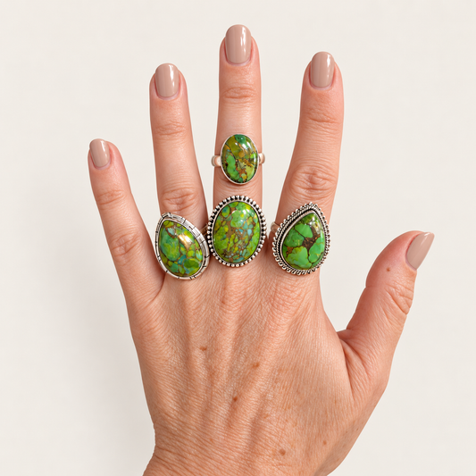 Anillo Vega ~ Plata de Ley ~ Turquesa Verde con Pirita